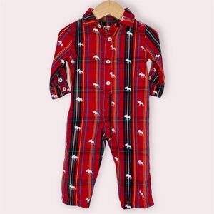 Hatley holiday romper red plaid moose‎ print one piece coverall size 3-6 months